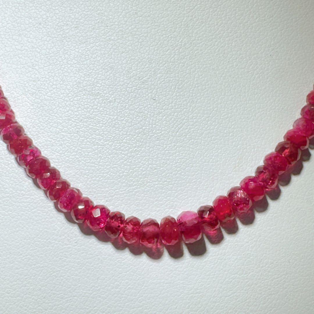 レッドスピネルネックレスボタンカットシルバーアジャスター5センチ