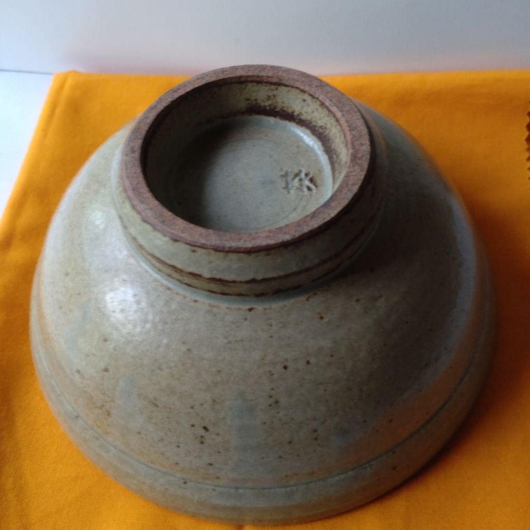 益子焼『浜田英峰』在銘　三島手象嵌柿釉碗　茶道具