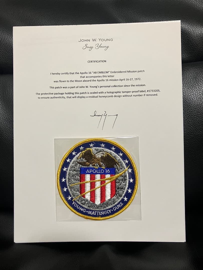 希少 アポロ16号 実飛行ミッションパッチ (認定書付き)