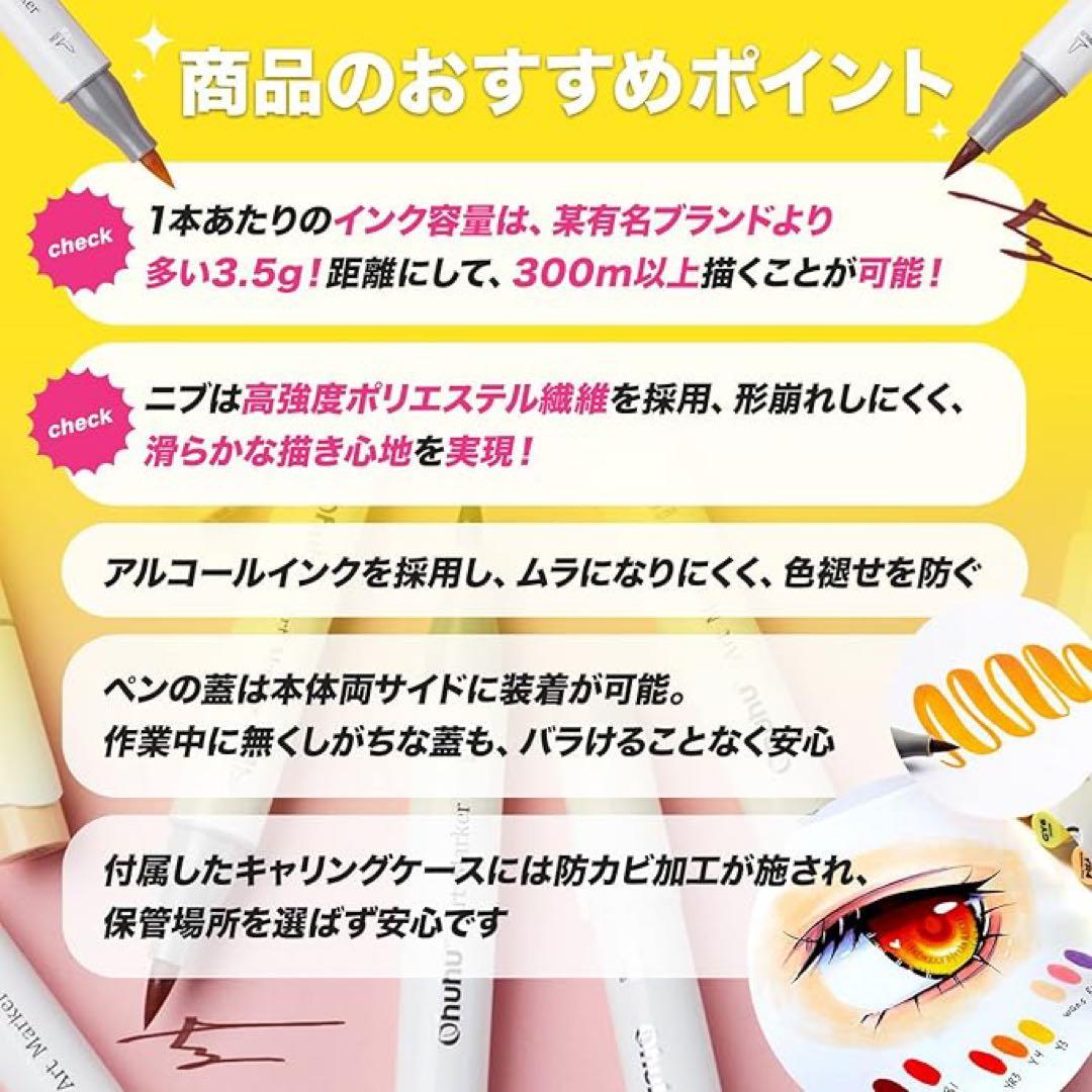Ohuhu マーカーペン 筆タイプ 216色 イラストマーカー 筆・細字