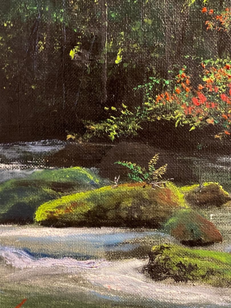 「真作」北川欽造「三乱の流れ」風景画　絵画　油彩画　額装　サイン有り　F10号