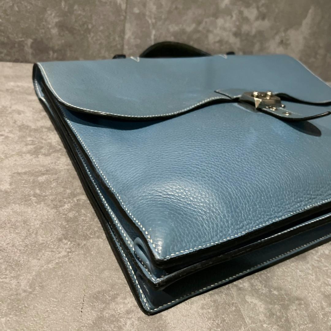 ⭐️エルメス⭐️ サックアデペッシュ ビジネスバッグ ブルー系 本革