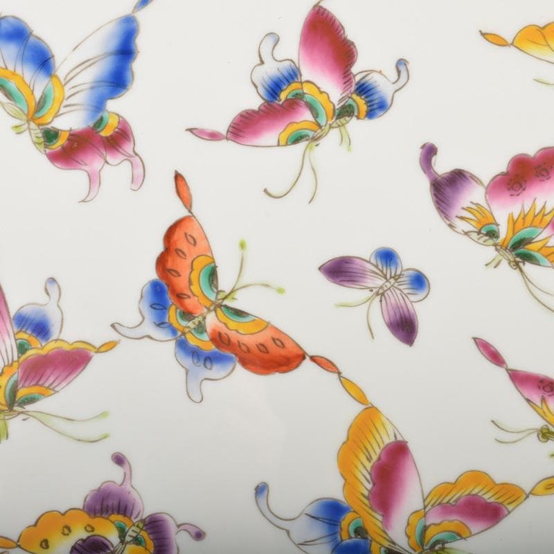 中国　唐木紫壇枠　景徳鎮　粉彩　蝶図　陶板　壁飾　V　5417A