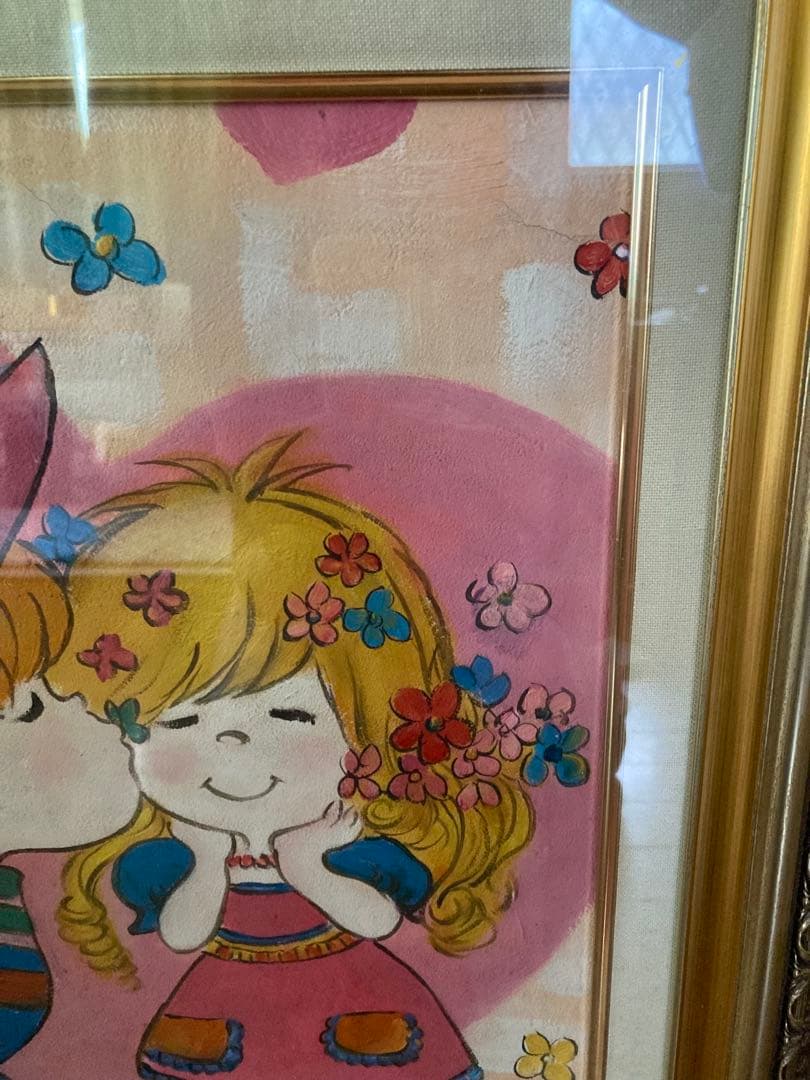 人物画　油絵　水森亜土　F額付き　手描き　肉筆