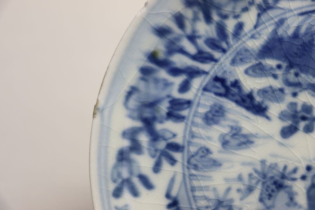 中国　明時代　染付鳳紋小皿2点　古染　芙蓉手　木箱付　送料込み0516