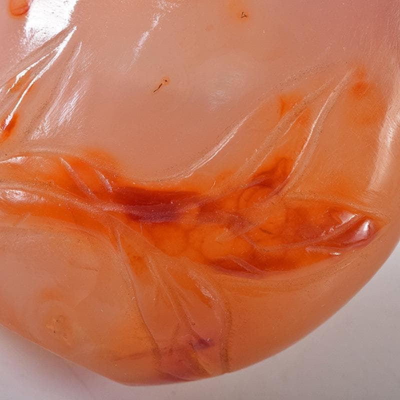 中国　玉石瑪瑙石彫刻　蓮葉金魚刻　鼻煙壷　小壷　時代箱付　M　R8754