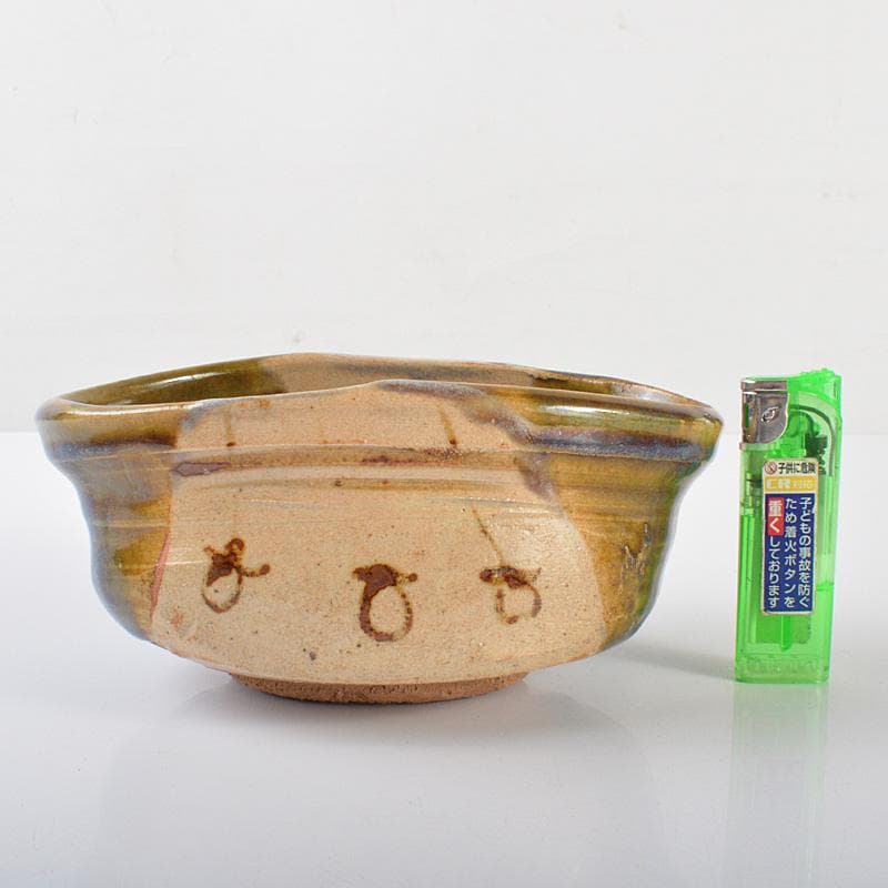 茶道具　織部焼　沓形茶碗　時代箱　V　R6456