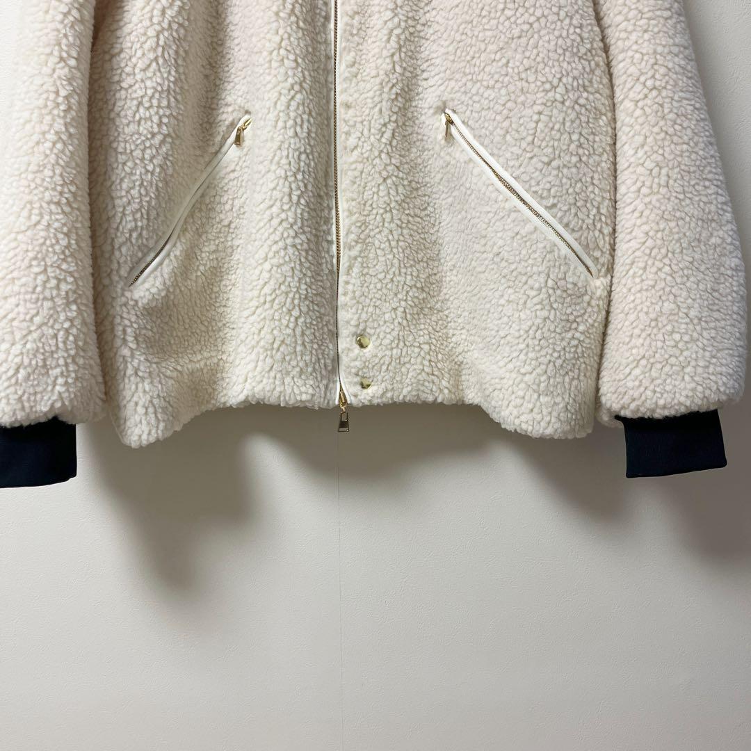 クルニ　アウター　ボアジャケット　ブルゾン　MA1　ウール　2　白系　金ジップ