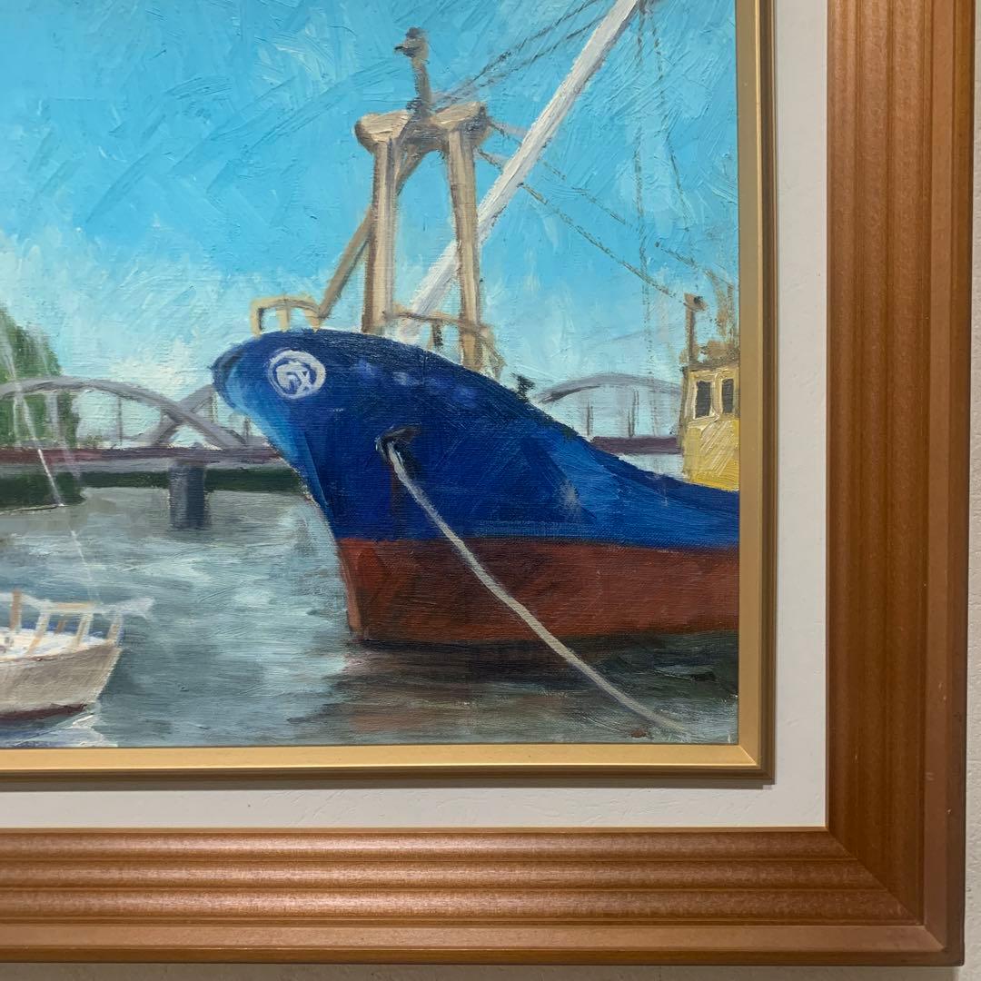 絵画　油彩肉筆画『港風景画』F6