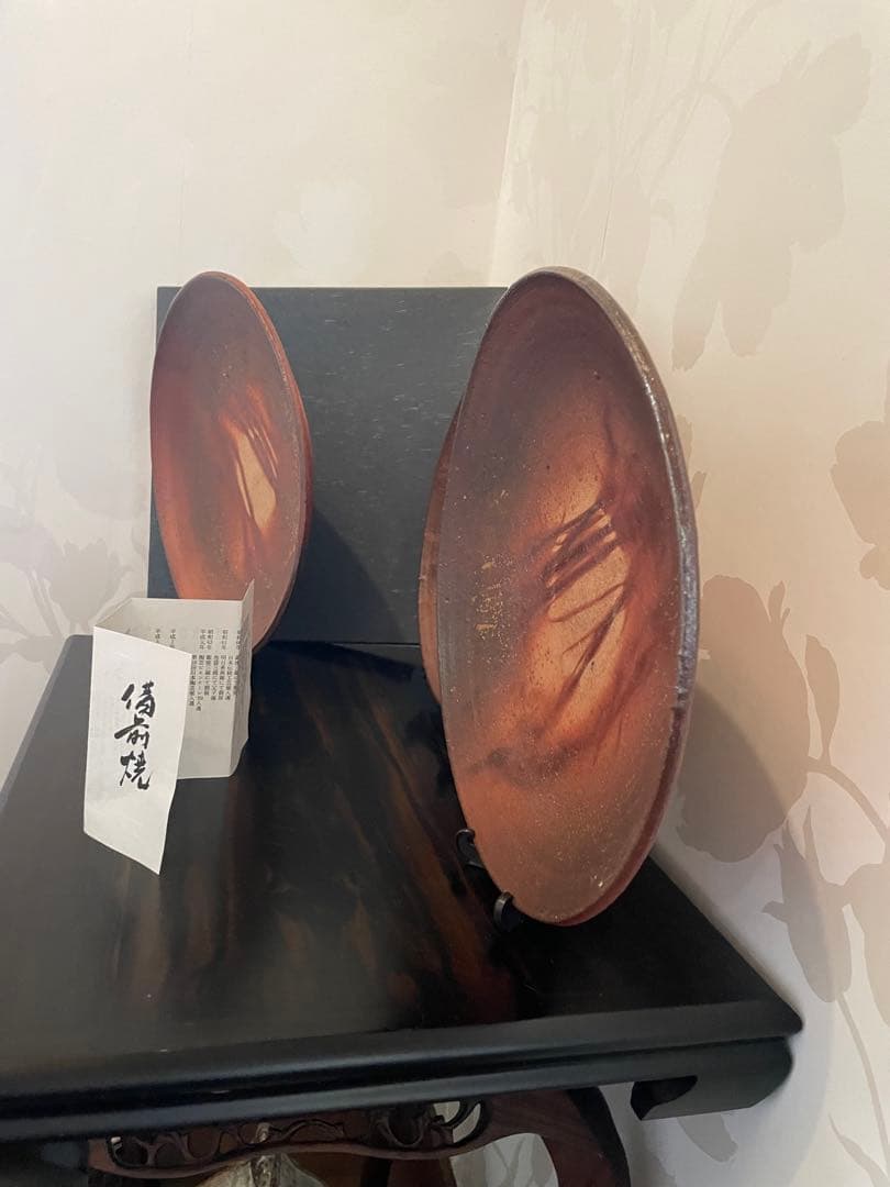 未使用　高級　備前焼　森丁斎作　陶器製装飾皿3枚セット　丸皿