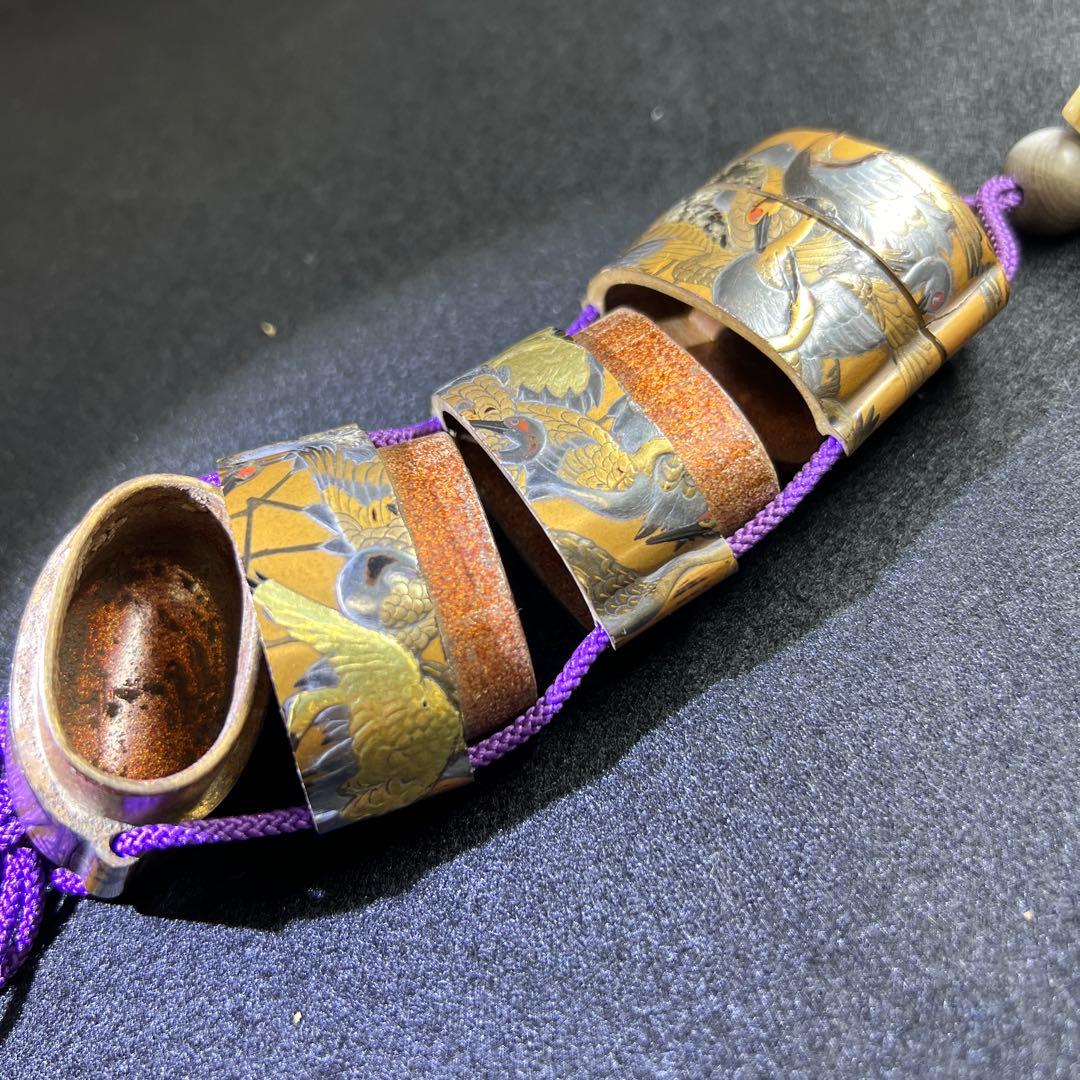 江戸時代　鶴蒔絵印籠、根付　70g 東Y8-0122☆2Fトコカ