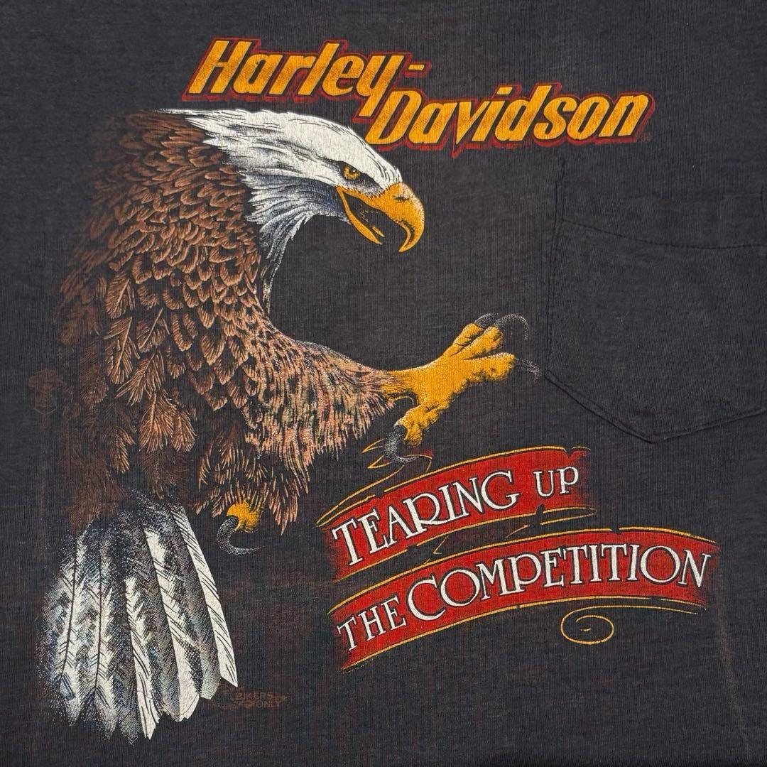 80s古着　ハーレーダビッドソン ノースリーブ　ポケット　両面プリントイーグル