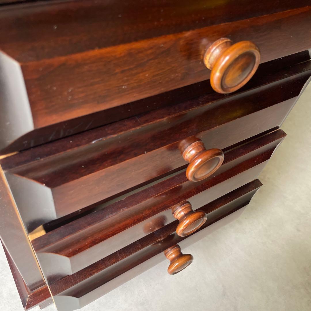 木製　桜材　ダークブラウン　電話台　民芸家具　抽斗４杯　アンティーク風　レトロ