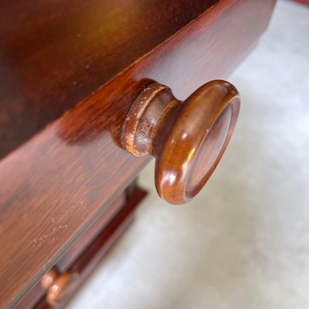 木製　桜材　ダークブラウン　電話台　民芸家具　抽斗４杯　アンティーク風　レトロ