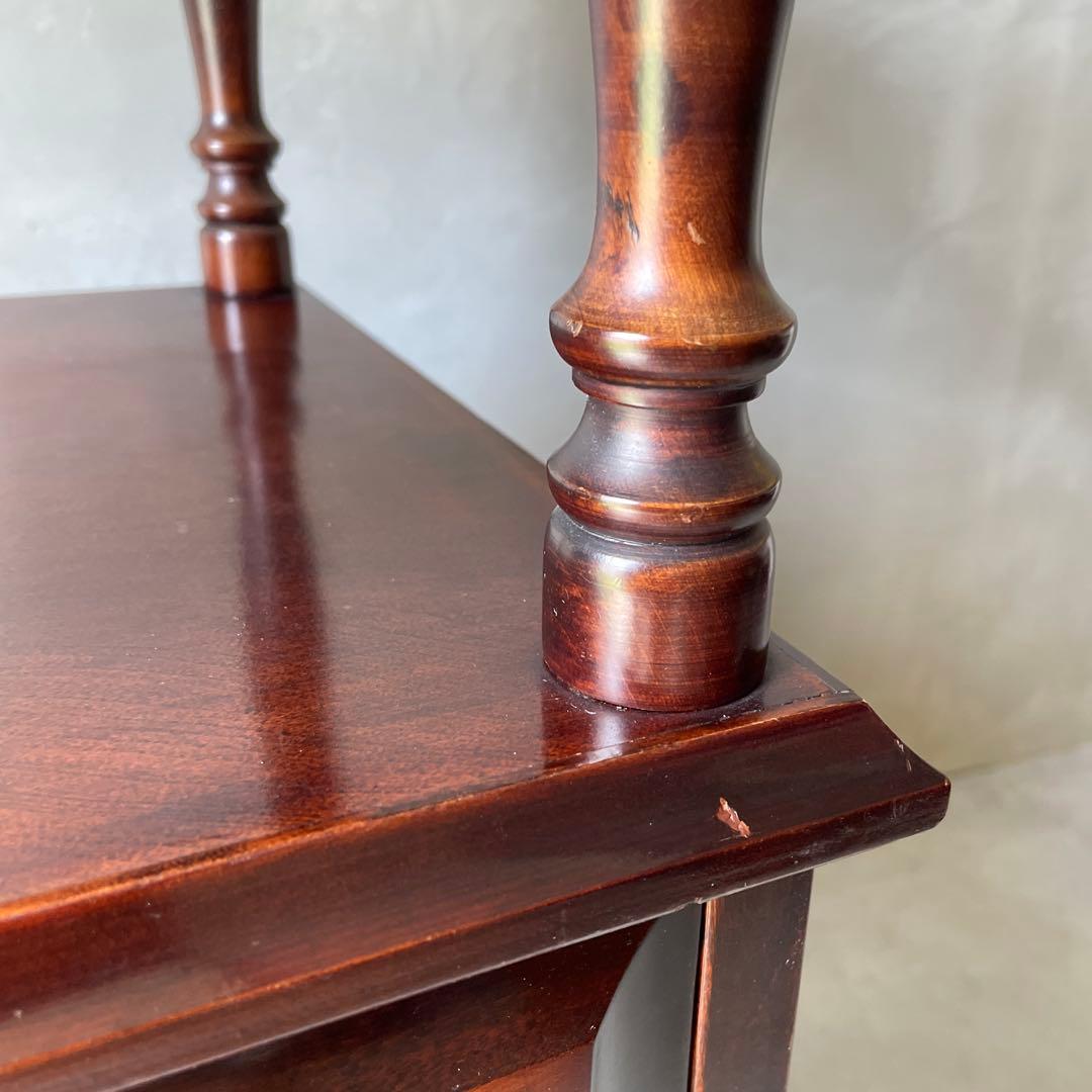 木製　桜材　ダークブラウン　電話台　民芸家具　抽斗４杯　アンティーク風　レトロ