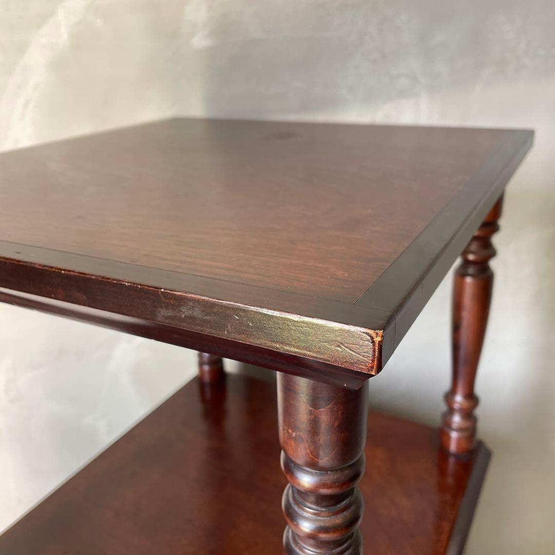 木製　桜材　ダークブラウン　電話台　民芸家具　抽斗４杯　アンティーク風　レトロ