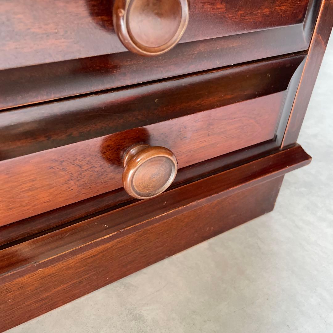 木製　桜材　ダークブラウン　電話台　民芸家具　抽斗４杯　アンティーク風　レトロ