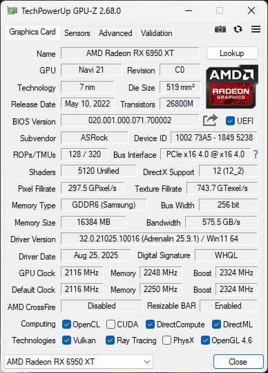 グラフィックボード・グラボ・ビデオカード Asrock Radeon RX 6950 XT Phantom Gaming