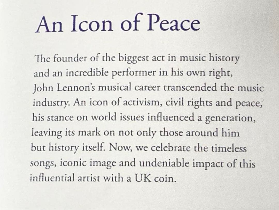 JOHN LENNON イギリス銀貨記念カラー限定10000 日本未発売