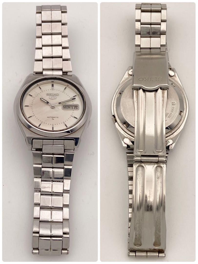 【稼働】SEIKO5 自動巻き 腕時計 デイデイト メンズ シルバー セイコー
