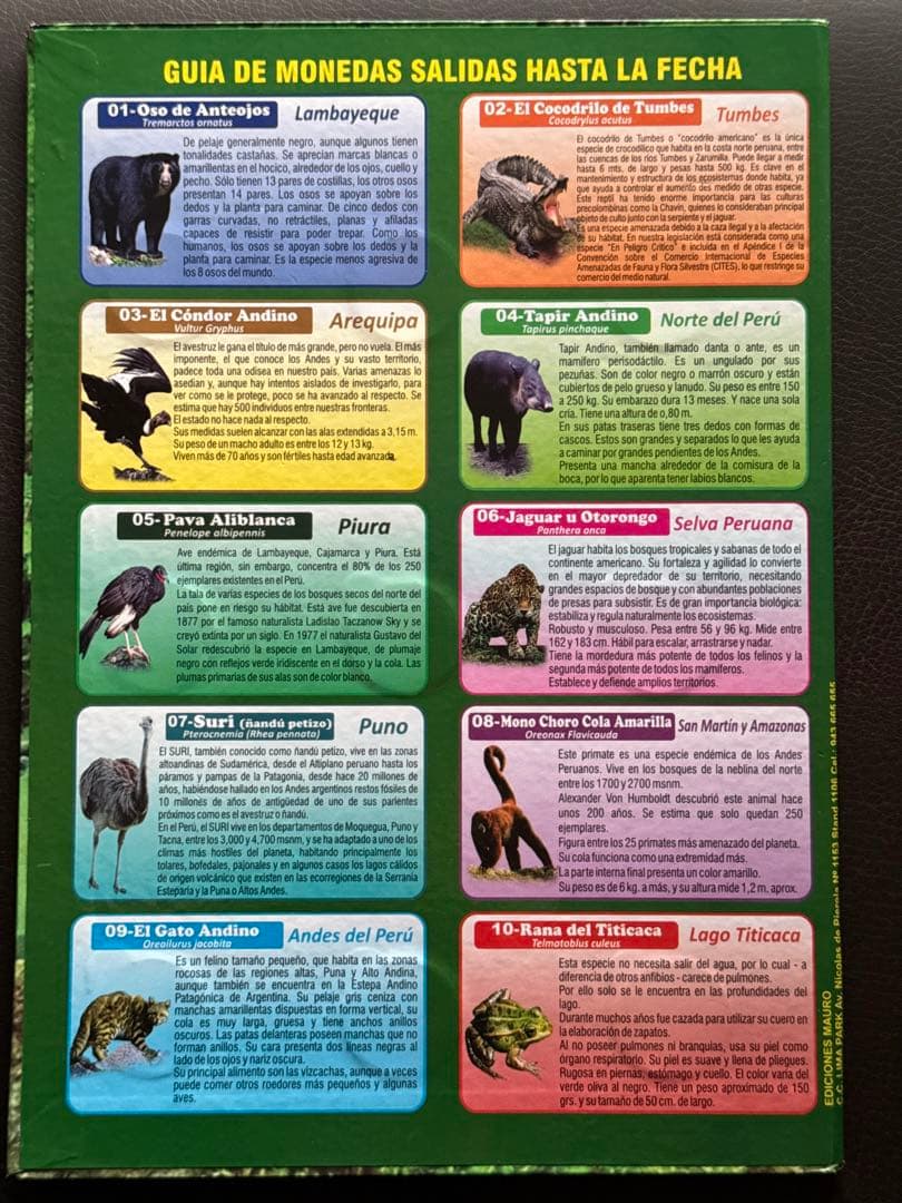 ペルー絶滅危惧種限定アルバム 2023記念硬貨アニマル10枚セット