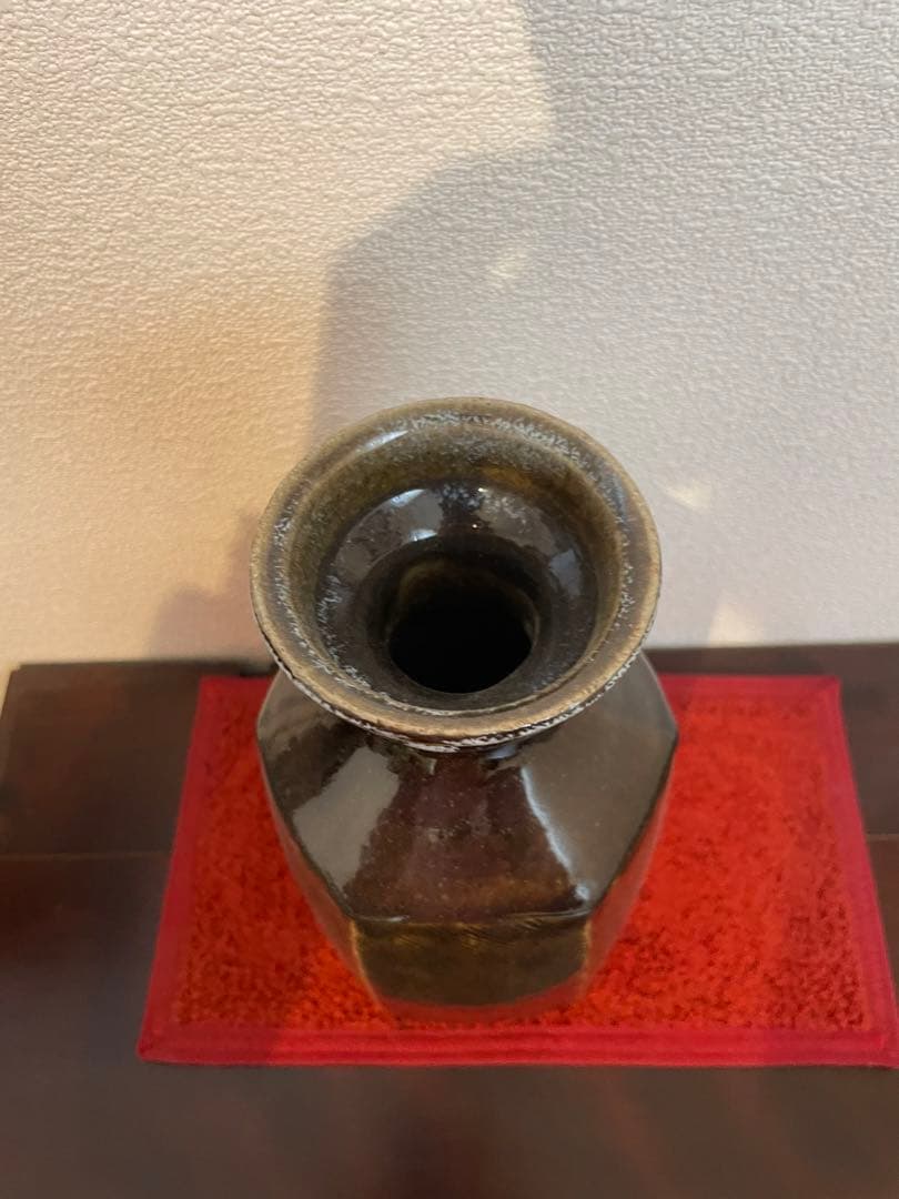 沖塩明樹　寒風春木窯 面取り花瓶　線模様　岡山 民芸　民藝　武内晴二郎