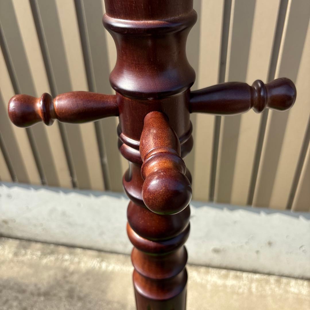 昭和レトロポールハンガー茶色木製コートラック ダークブラウン高さ188cm