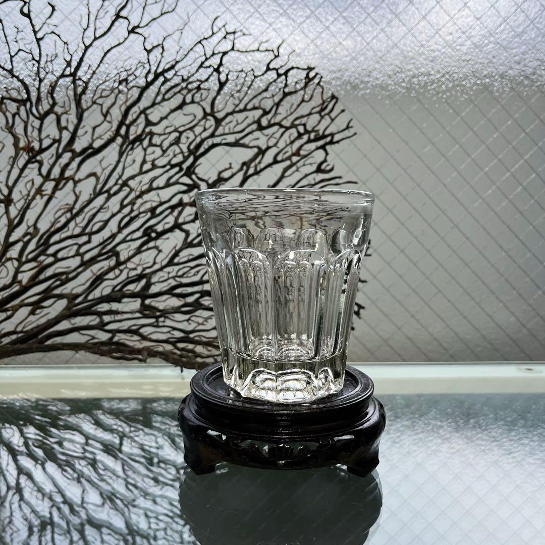 骨董　時代ガラス　ゆらゆら　気泡入り　希少銀色　水飲みコップ　剣先コップ　ウラン