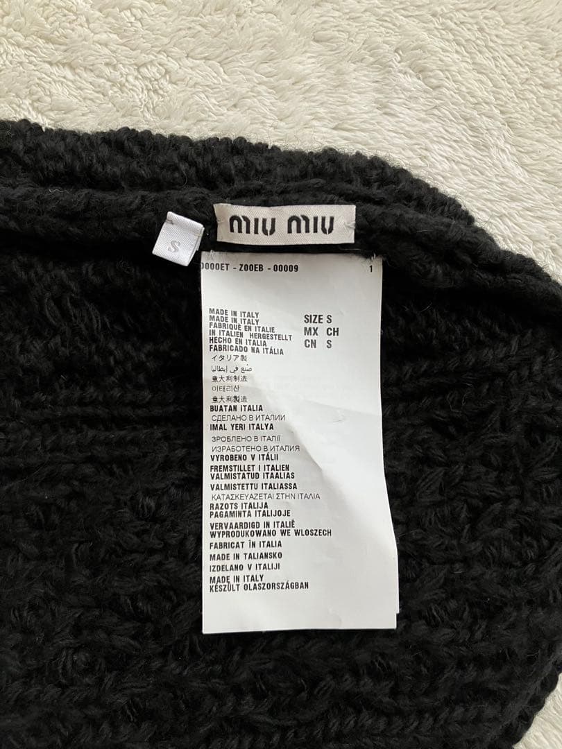 MIUMIU ミュウミュウ 黒 ケーブル編み ニット帽 リボン付き レディース