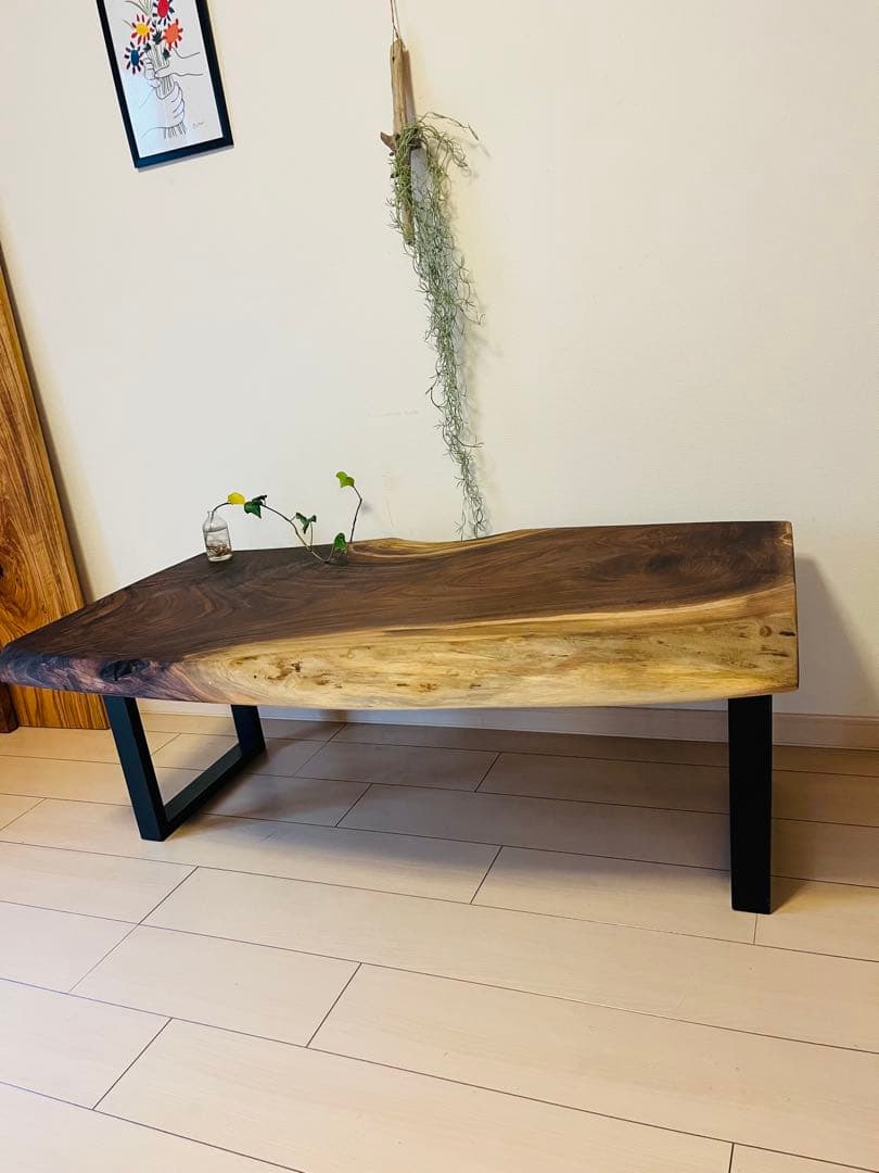 ブラックウォールナット　一枚板テーブル　ローテーブル