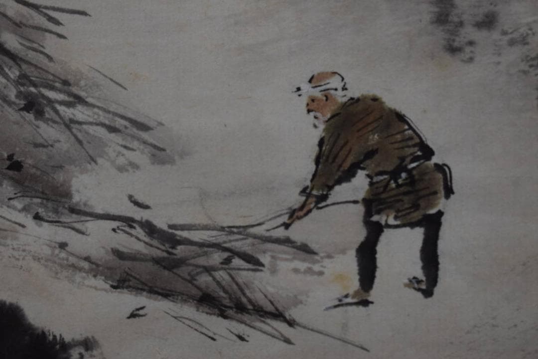 【真作】佐藤古岫/山家間日図/山家人物図/掛軸☆宝船☆Y-209　JM