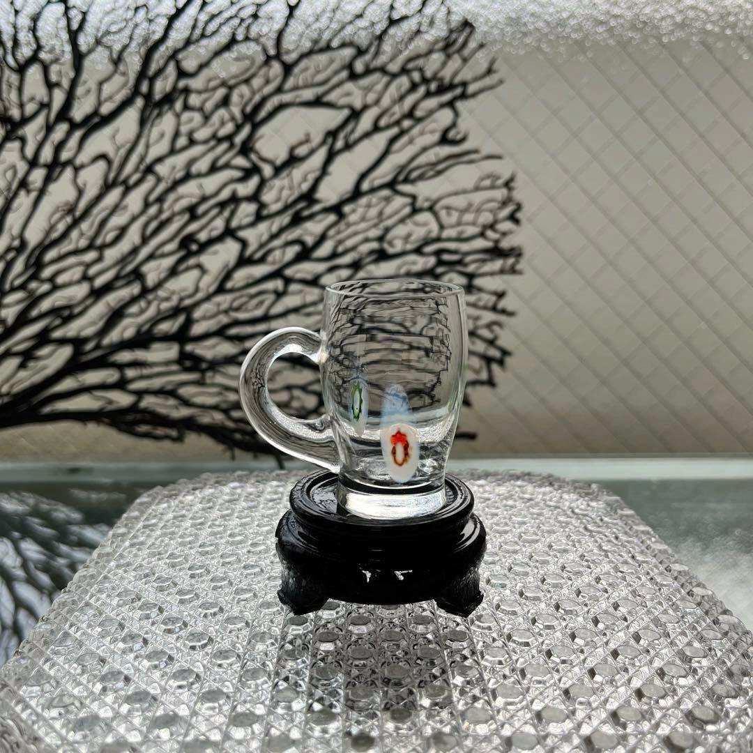 骨董　時代ガラス　超希少花象嵌　蜻蛉玉　風船型　取手付き　氷コップ　ウラン１客