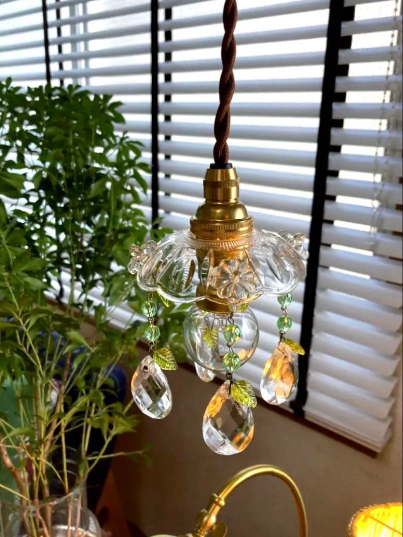 専用　ミニシャンデリア　【植物】　ウランガラスビーズ　フランス　超ミニシェード
