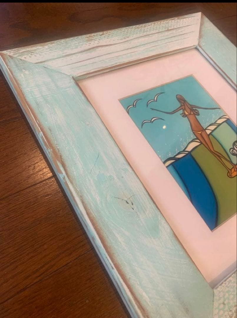 正規品　ヘザーブラウン ハワイアート 正規フレーム・額縁付き　サーフガール