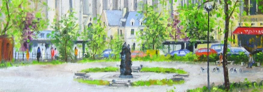 絵画 梅沢民雄 肉筆油絵 風景画 ノートルダム大聖堂