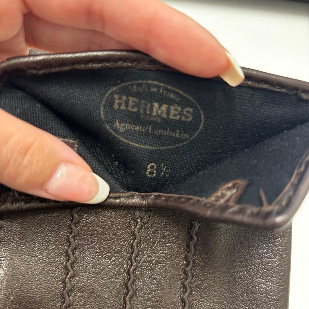 HERMES ブラウン レザー手袋
