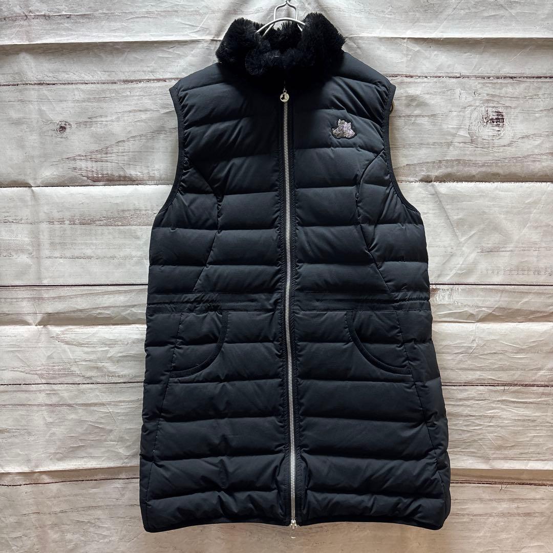 Black&White ファー付き ロングダウンベスト ロゴ スワロ ゴルフ