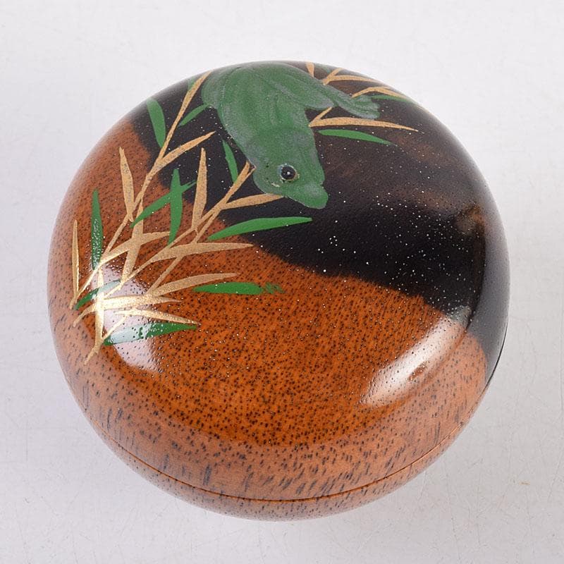 茶道具　中村宗悦作　柳に蛙蒔絵　丸香合　共箱　V　8431