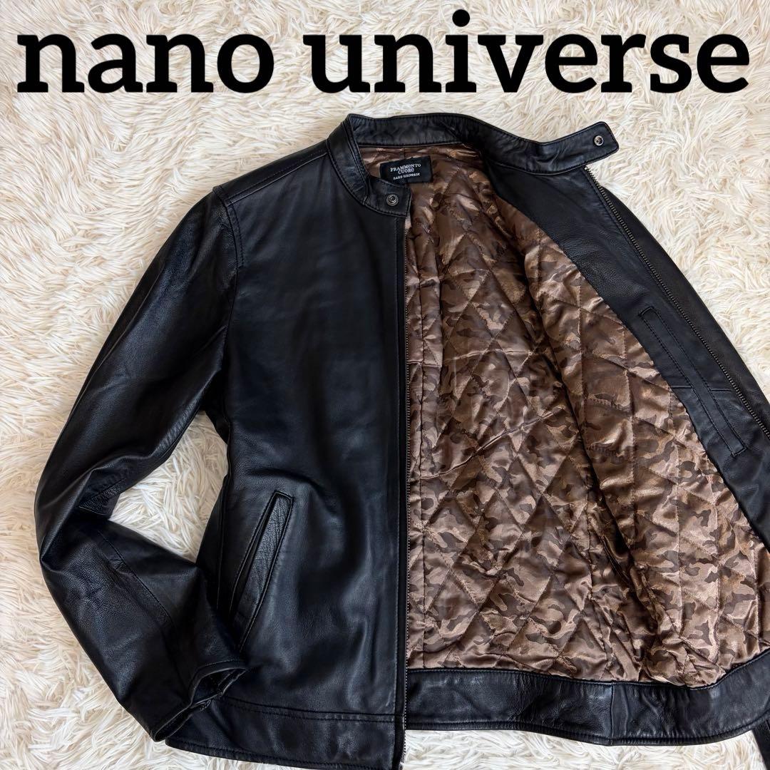 ナノユニバース シングル レザージャケット ライダース ラムレザー 本革 黒