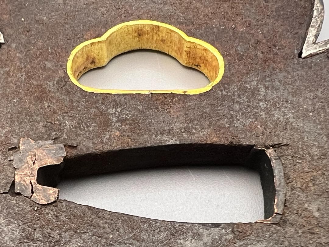 【海】江戸期　鉄鍔　木瓜型　銀覆輪　笄穴金内輪　２枚　無銘　刀装具　専用箱付