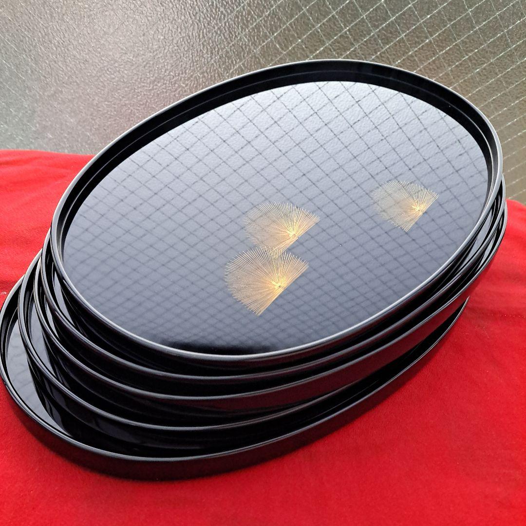 【輪島塗　尺2サイズ　銘々盆×5客】布着本堅地　大雅堂　長期保管品