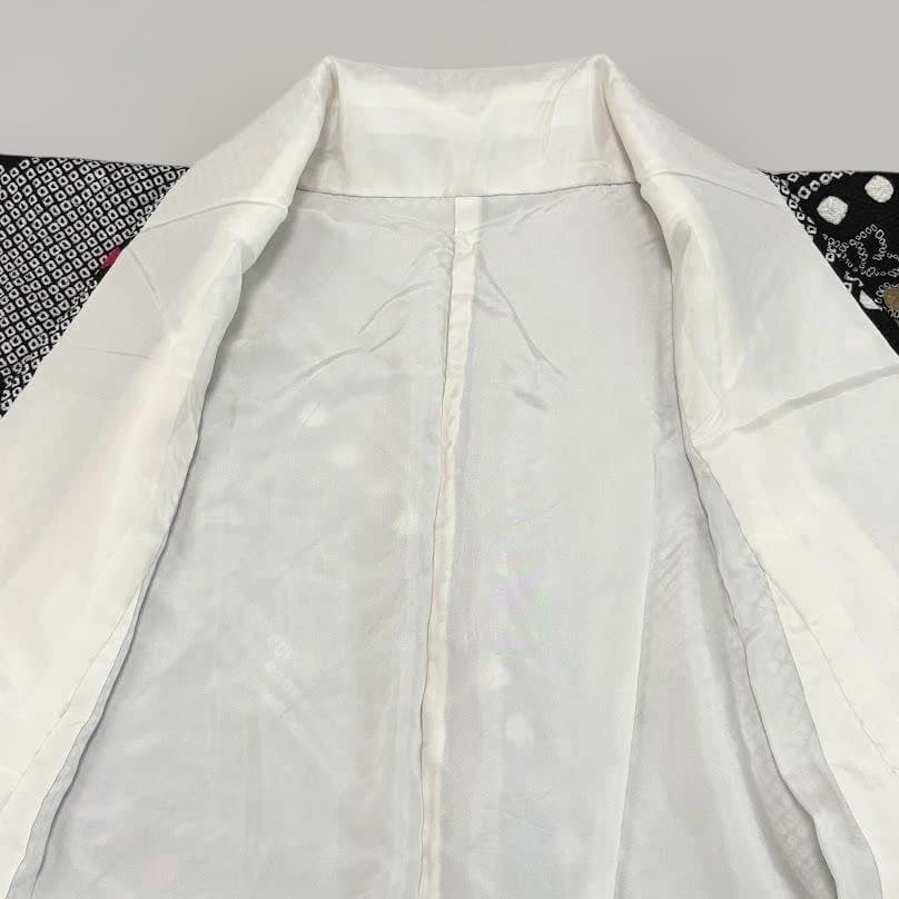 ちゃるる　総絞り　本振袖　金駒刺繍　友禅入り　花柄　黒色系　正絹　K505