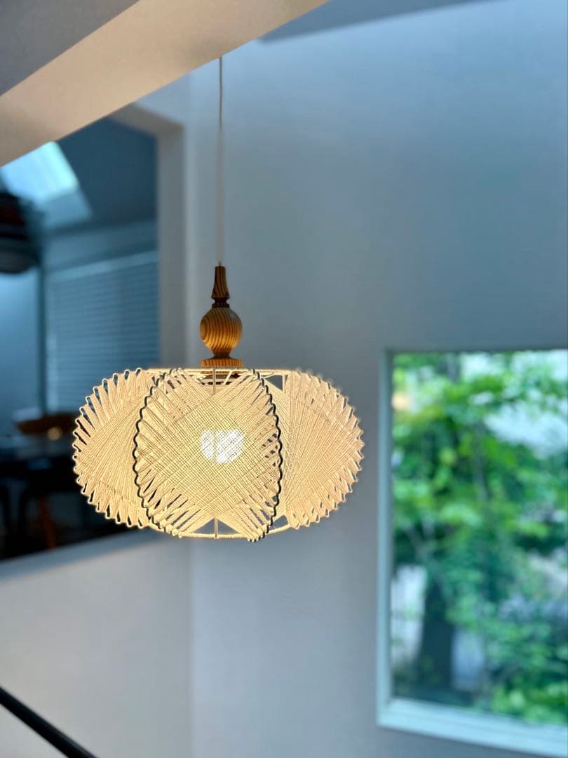 独60年代　EEA Leuchten パイン材と綿糸のヴィンテージ・ペンダント