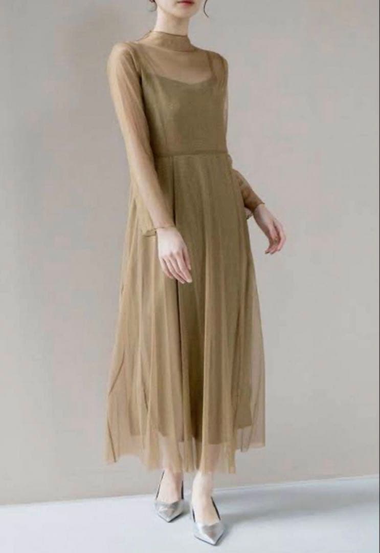 kaene ラメチュールメロウワンピース ゴールド