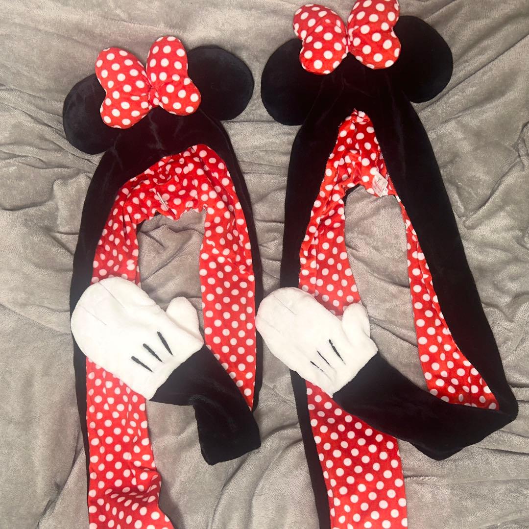 ディズニー ミニー マフラーキャップ 水玉 赤 黒 2個セット