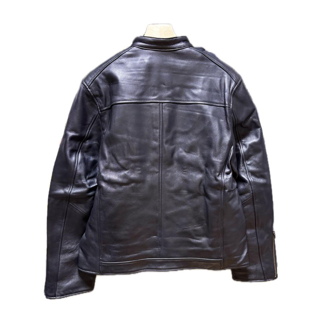 新品　ナノユニバース　バンドカラーレザーシングルライダースジャケット　羊革