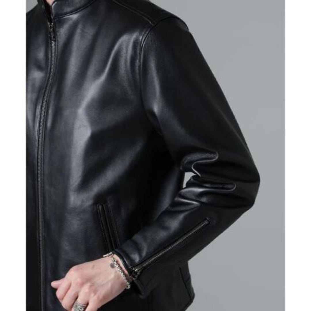 新品　ナノユニバース　バンドカラーレザーシングルライダースジャケット　羊革