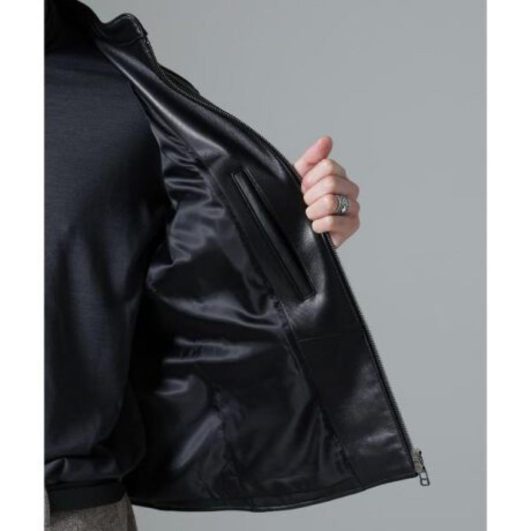 新品　ナノユニバース　バンドカラーレザーシングルライダースジャケット　羊革