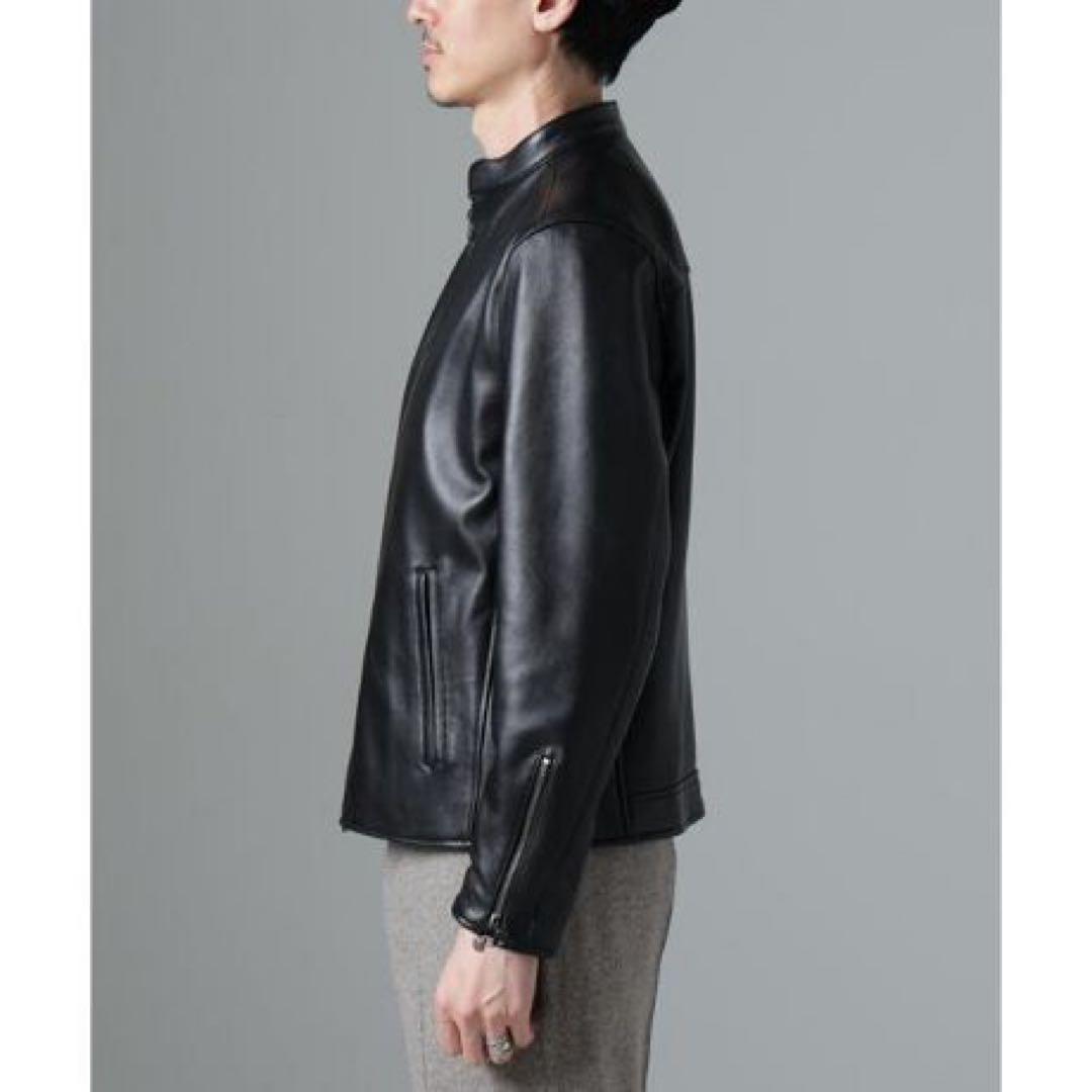 新品　ナノユニバース　バンドカラーレザーシングルライダースジャケット　羊革