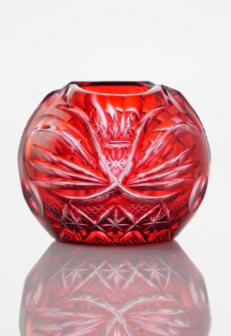 ※新品未使用品※島津薩摩切子　笑猫　金赤